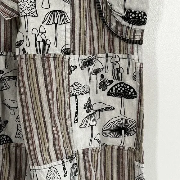 Rising International Mushroom Print Pants Size Medium Patchwork Pockets Pull On - Picture 5 of 10